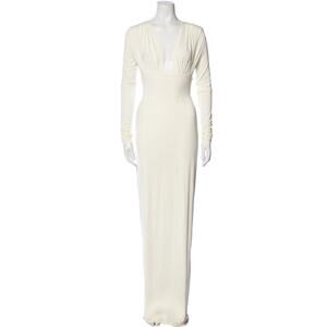 Helsa White Evening Gown Size Small V Neck Long Dress Maxi Plunging neck line